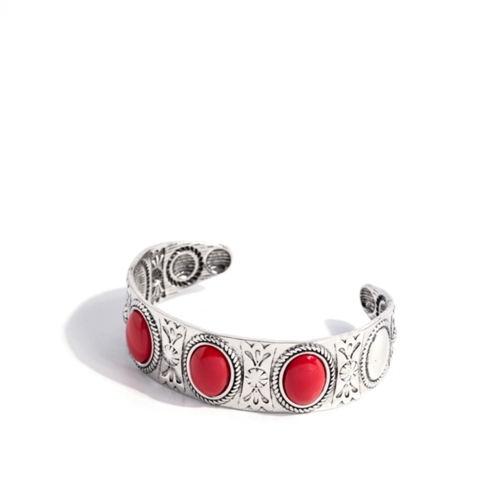 Silver and Red Cuff Bracelet